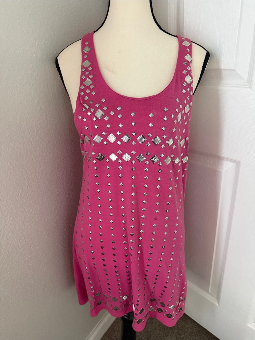 Pink Studded Tank Top with Mirror Accents